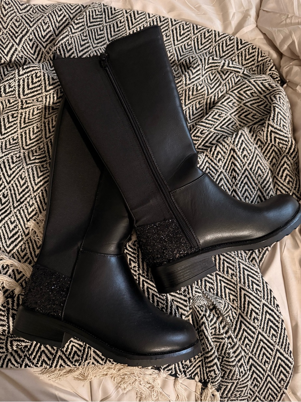 Kids Black Knee-High Side-Zip Boots